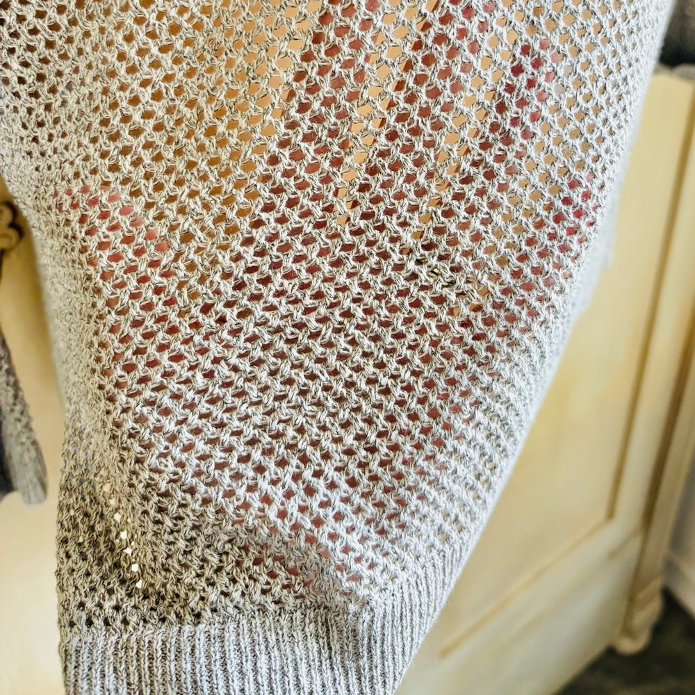 EUC NIC+ZOE Metallic Mesh Stitch Sweater in Tarragon Open Weave | Sz M - Picture 5 of 13